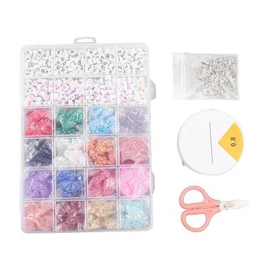 Imagem de Kit de contas de joias DIY Conjunto de contas de sementes de vidro Contas de letras coloridas para artesanato Pulseira Colar Fazendo com caixa de armazenamento Tesoura Fio