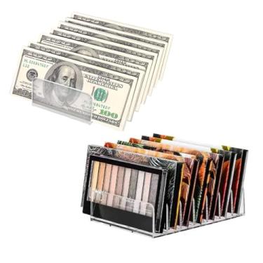 Imagem de WWEsemeren 4 peças de suporte de correio de acrílico, organizador de mesa multifuncional transparente com divisória, bandeja de dinheiro para enchimento de dinheiro, 7 compartimentos modernos para