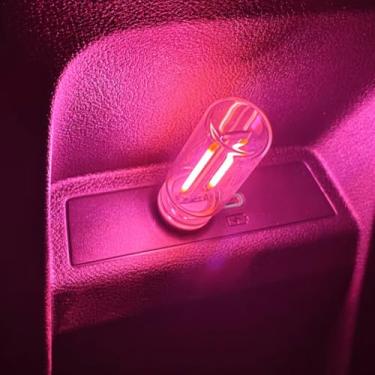 Imagem de Luz de atmosfera interna de LED USB, iluminação ambiente retrô USB plug-in com interface de carro, luz noturna de carregamento para quarto, corredor (rosa)