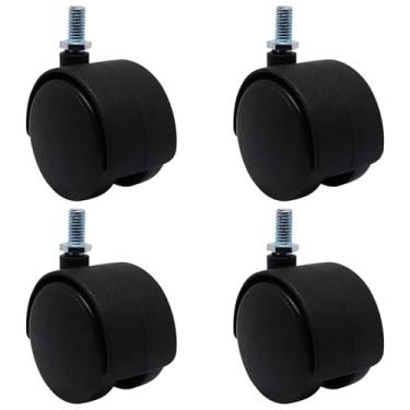 Imagem de S SYDIEN Rodas giratórias de plástico 5 cm, conjunto de 4 rodas giratórias roscadas M8, rodas de substituição de nylon preto para móveis, armário de mesa, cadeira de escritório
