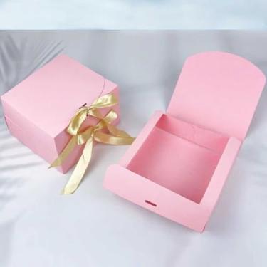 Imagem de 3 peças caixa de presente rosa com tampa e fita de papel caixas de presente perfeitas para embalagem de casamento, presentes de aniversário, dama de honra, suporte de cupcake