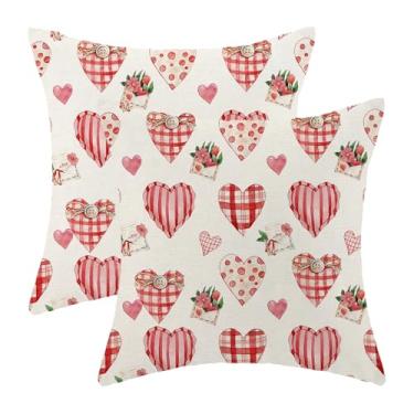 Imagem de Yxuiyal Conjunto de 2 capas de travesseiro de dia dos namorados 45,7 x 45,7 cm (18 x 18") com envelope de coração de amor vermelho e rosa, capa de almofada para sofá ao ar livre