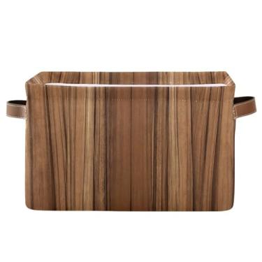 Imagem de WELLDAY Cesto de armazenamento com padrão de madeira teca para armário e organizador de prateleiras, 1 peça