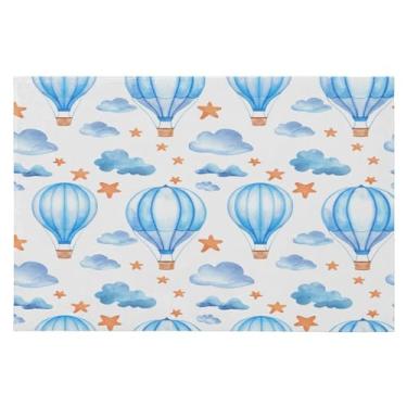 Imagem de Wassud Tapete de porta azul com balões de ar quente 61 x 89 cm, antiderrapante, lavável, com suporte de borracha, tapete macio e macio para sala de estar, quarto, entrada, entrada