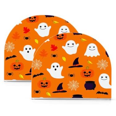 Imagem de Wassud Cute Boo Porta-guardanapos de acrílico de Halloween, dispensador de guardanapos de papel moderno em forma de U para mesa, cozinha, sala de jantar, bancada 2 peças (comporta 50-60 guardanapos)