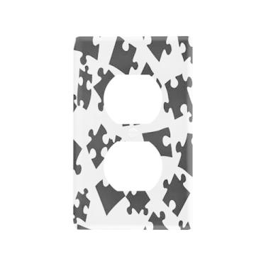 Imagem de Wassud Peça de quebra-cabeça preta para interruptor de luz, placa decorativa para tomada de parede, para tomadas elétricas, duplex, 11 x 7 cm