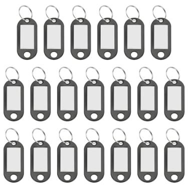 Imagem de YELARXI Etiquetas de chave de plástico com etiqueta de anel dividido identificadores de janela identificadores de chaveiro, 4,7 x 2 mm, adequado para bagagem de nome (20 peças, preto)
