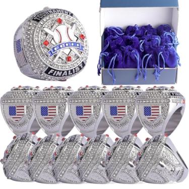 Imagem de TOPSPORTSJEWELRY Pacote com 2 peças ou pacote com 12 peças de anel de troféu de beisebol para troféu de campeão de torneio palyers troféu na lateral tamanho 9,5 (12 peças prata 2026 finalista)