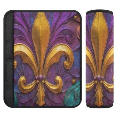 Imagem de Burbuja Capa para cinto de segurança de carro Mardi Gras Fleur-de-lis Protetor de cinto de segurança de carro macio confortável para alça de ombro de assento de carro, 1 par pequeno