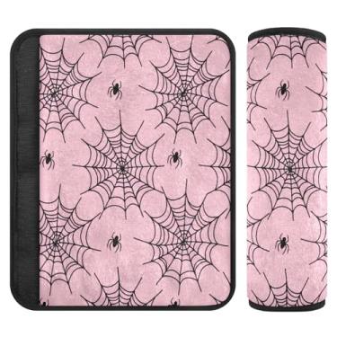 Imagem de Burbuja Capa para cinto de segurança de carro Webs on Pink Protetor de cinto de segurança de carro macio confortável para alça de ombro de assento, 1 par médio
