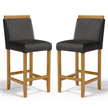Imagem de Kit Com 2 Banquetas Eloá Madeira Maciça Assento Estofado Para Bancada