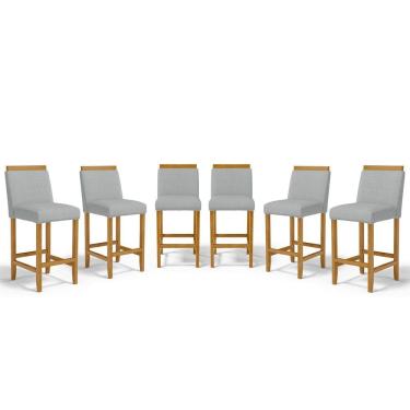 Imagem de Kit Com 6 Banquetas Eloá Madeira Maciça Assento Estofado Para Bancada