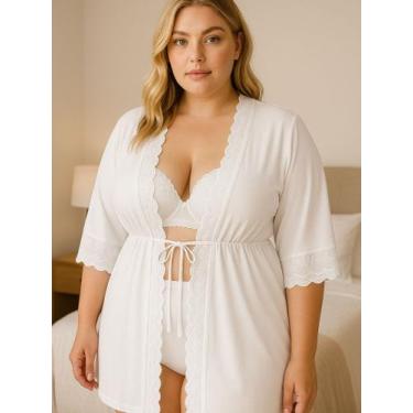 Imagem de Hobby Plus Size Feminino Roupão Tule detalhe Renda Luxo - c5 IZA, Bran