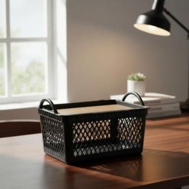 Imagem de Arqplast, Caixa Organizadora Cesto Telado Com Tampa Cor Amadeirada 8 L