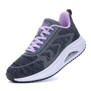 Imagem de IIV Tênis de caminhada feminino largo | Tênis com suporte de arco | Tênis para fascite plantar, Cinza/roxo, 7.5 Wide