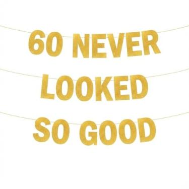 Imagem de Kainds Faixa de aniversário de 60 anos, letras grandes impressionantes de 19,6 cm, faixa alegre de aniversário de 60 anos para a família, letras antiderrapantes brilhantes e glitter que permanecem no