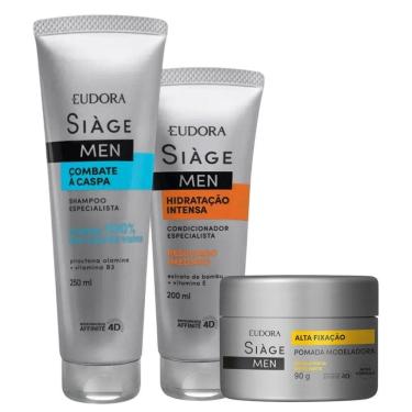 Imagem de Kit Shampoo Anticaspa Condicionador Hidratação E Pomada Modeladora Efeito Matte Eudora Siàge Men