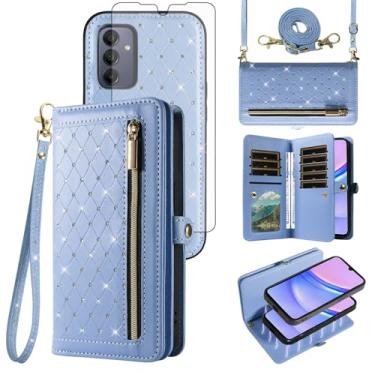 Imagem de Asuwish Capa de celular para Samsung Galaxy A15 5G/4G carteira com zíper destacável capa magnética protetora de tela de vidro temperado alça transversal flip bling porta-cartão de crédito A 15 G5 15A