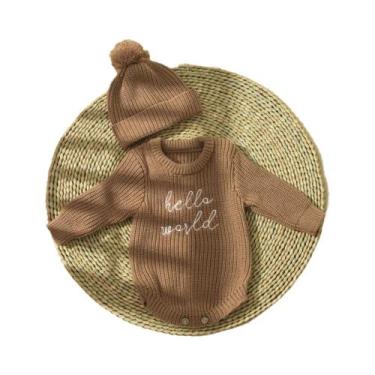 Imagem de Macacão De Tricô Para Bebê Menino Ou Menina Com Chapéu Pom Pom Para Fo