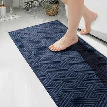 Imagem de YIHOUSE Tapete de banheiro azul marinho 43 x 119 cm, tapete de banho longo antiderrapante de secagem rápida, absorvente lavável na máquina, tapete de banho fino para banheiro, banheira, lavanderia