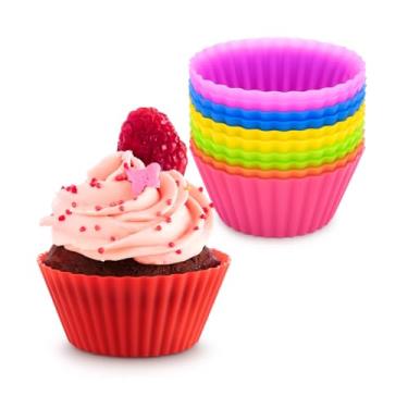 Imagem de Kit 12 Formas de Silicone para Cupcake e Muffin – Antiaderentes, Reutilizáveis, Livre de BPA, Alta Resistência à Temperatura, Cores Variadas, Ideal para Bolinhos, Air Fryer e Forno Premium