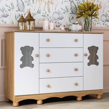Imagem de Cômoda Infantil 125cm 2 Portas com Vidro e 4 Gavetas Ternura Multimóveis MP4480