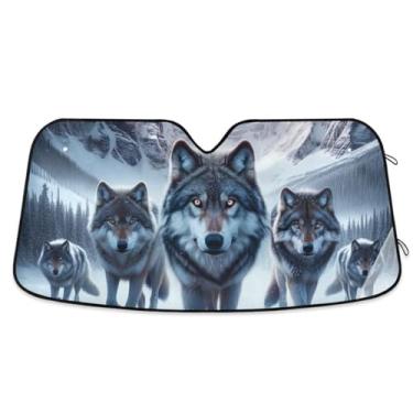 Imagem de Guarda-sol Wolves on Snowy Night Car Para-brisa Refletor UV Auto Front Window Sun Shade Mantém Seu Veículo Fresco