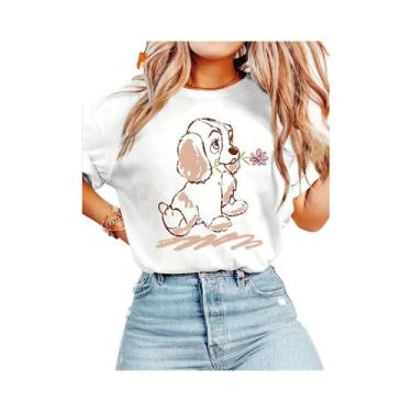 Imagem de Camiseta Unissex Vintage De Algodão, Série Disney Cute Dog Pug, Manga 