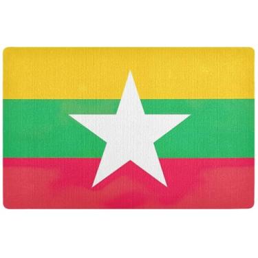 Imagem de TSENQUE Tapete de porta interior com bandeira de Mianmar bonito tapete de porta exterior, tapete impermeável para cães, tapetes de entrada laváveis para dentro de casa, 81 cm x 50 cm