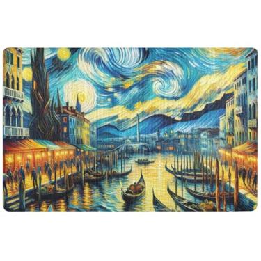 Imagem de TSENQUE Tapete de porta divertido com pintura a óleo de Veneza personalizada para noite estrelada tapetes de porta antiderrapantes tapetes de porta para entrada externa outono tapete 81 cm x 50 cm