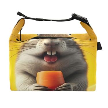 Imagem de TSENQUE Linda lancheira personalizada de esquilo, cenoura, queijo, para mulheres, meninas, alça de ombro ajustável, lancheira para trabalho, fofa, rosa, isolada