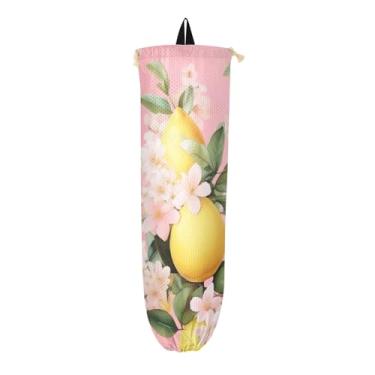 Imagem de Porta-sacos plásticos de flores de limão em aquarela, suporte de saco de plástico para cozinha, organizador de armazenamento de sacolas de supermercado