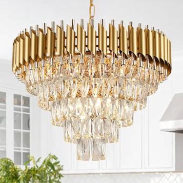 Imagem de 110V~240V, 75 * 43 cm, Dourado, Lustre Sala, Lustre, Luminaria Pendente, Luminária Pendente, Material de Cristal K9, E14-Lâmpada Led Tricolor de 12 W