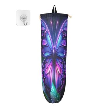 Imagem de Suporte de sacola de compras de borboleta roxa, suporte de sacola de supermercado para cozinha, suporte de sacola de supermercado para sacolas plásticas