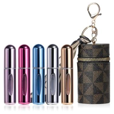 Imagem de Yiesoum Atomizador de perfume portátil, pacote com 5, frascos de spray de perfume recarregáveis à prova de vazamento, com névoa fina e funil, mini dispensador de perfume aprovado pela TSA para bolsa