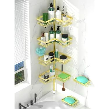 Imagem de DAOYA Suporte de chuveiro com 2 suportes de sabonete, suporte de chuveiro de canto ajustável, acabamento dourado, expansível de 63 a 114 cm para canto de banheira, organizador de armazenamento de