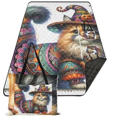 Imagem de TSENQUE Cobertor de piquenique dobrável para gatos da moda, grande, grande, cobertor de praia floral impermeável para acampamento para grama, 203 x 152 cm