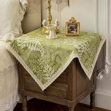 Imagem de Wuluwala Toalha de mesa quadrada pequena de cabeceira rústica para mesa de cabeceira com acabamento em renda, tecido de poliéster, capas laváveis contra poeira para decoração de móveis de cômoda de