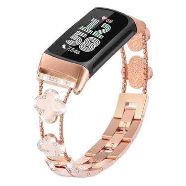 Imagem de Alociaga Pulseira de metal brilhante compatível com Fitbit Charge 6/Charge 5 para mulheres, elegante pulseira de relógio para Fitbit Charge 6, monitor de fitness e saúde