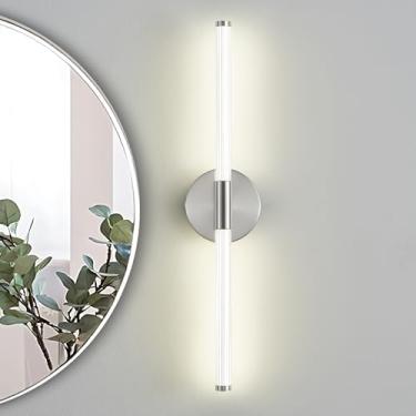 Imagem de Lanhall Luminária de banheiro de LED moderna de níquel escovado sobre espelho luzes de parede acrílicas para sala de estar, quarto, brilho de cabeceira regulável 360° iluminação completa