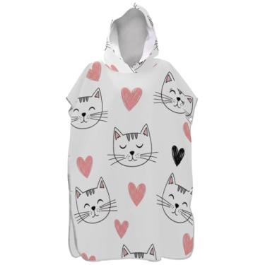 Imagem de Joisal Roupão de gato fofo branco para adultos poncho de surfe com capuz toalha de natação bonito de secagem rápida poncho masculino com capuz