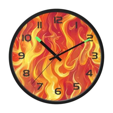 Imagem de CEBUGI Relógio de parede com luz noturna de 30,5 cm que brilha no escuro com sensor de voz, textura flamejante, relógios de parede operados por bateria para decoração de quarto e sala de estar