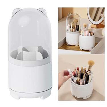 Imagem de GLOGLOW Recipiente de Armazenamento de Pincel de Maquiagem Caddy, Organizador Giratório de 360 ​​graus, Plástico, Grande Capacidade, Tampa Transparente à Prova de Poeira, Compartimentos Removíveis e