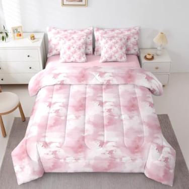 Imagem de jejeloiu Conjunto de edredom abstrato com 7 peças, para crianças, meninos, meninas, tie dye, boêmio, cigano, decoração de quarto psicodélico, microfibra leve e macia