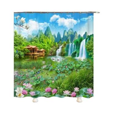 Imagem de Cortina De Chuveiro Impermeável 3D Com Paisagem De Árvores Florestais 