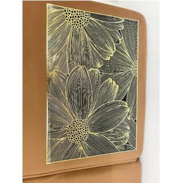 Imagem de Kit 4 ou 6 Jogo Americano Mesa Posta Antiderrapante Resistente ao Calor para Jantar (Flor base preta-dourada,6 Pecas)