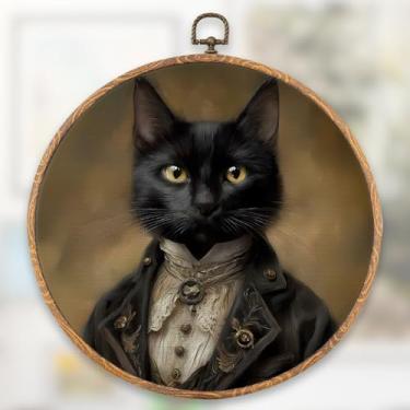 Imagem de Decoração de parede redonda de gato preto gótico, vintage engraçado gato preto escuro academia redonda arte de parede, decoração estética abstrata moderna para decoração de apartamento, casa de campo