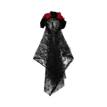 Imagem de Tiara De Flor Rosa Com Véu Preto Para Halloween, Fantasia, Cosplay, Ca