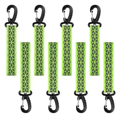 Imagem de Josojoou 8 peças tiras refletivas verdes etiquetas de mochila refletivas que brilham no escuro chaveiro para mochila roupas cadeira de rodas ciclismo caminhada corrida
