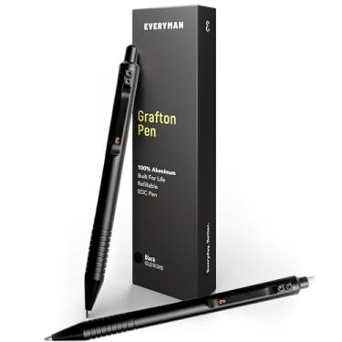Imagem de Everyman Conjunto de caneta e lápis Grafton, preto | Caneta esferográfica de tinta gel de metal EDC premium + lapiseira | Ferramentas de escrita executiva recarregáveis para escritório, negócios